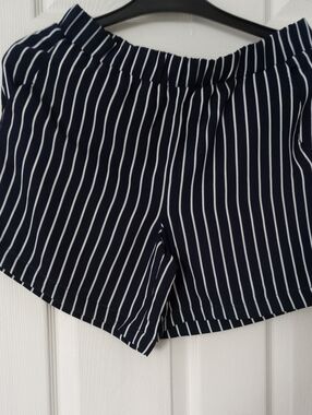 Signature Navy and White Vertical Stripe High-Waist Shorts